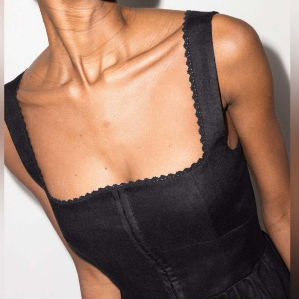 Reformation Tagliatelle Black Linen Midi Dress 6 - Picture 3 of 16